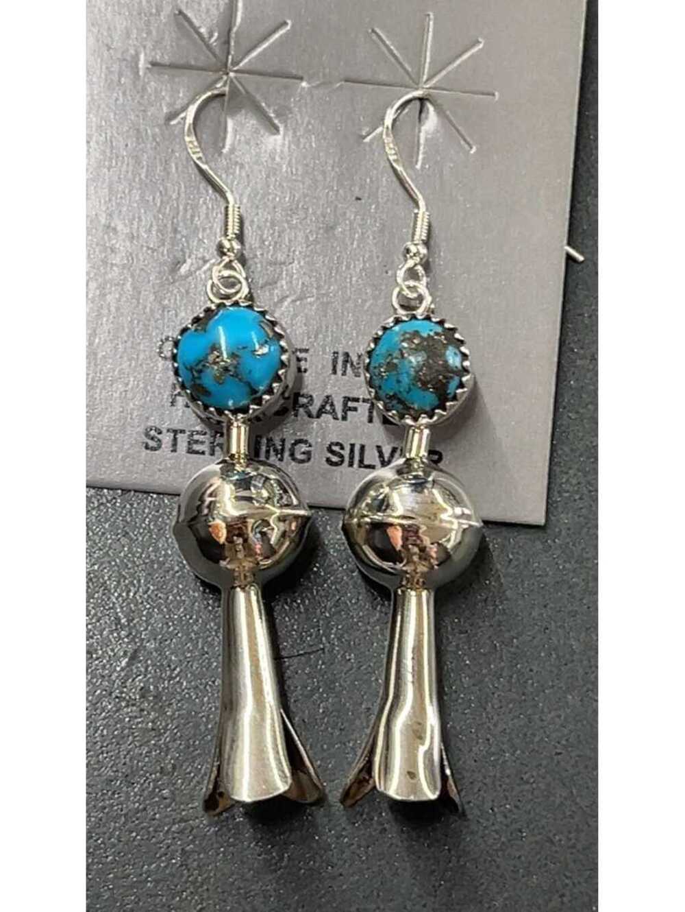Native American Navajo handmade sterling silver turquoise dangle earrings